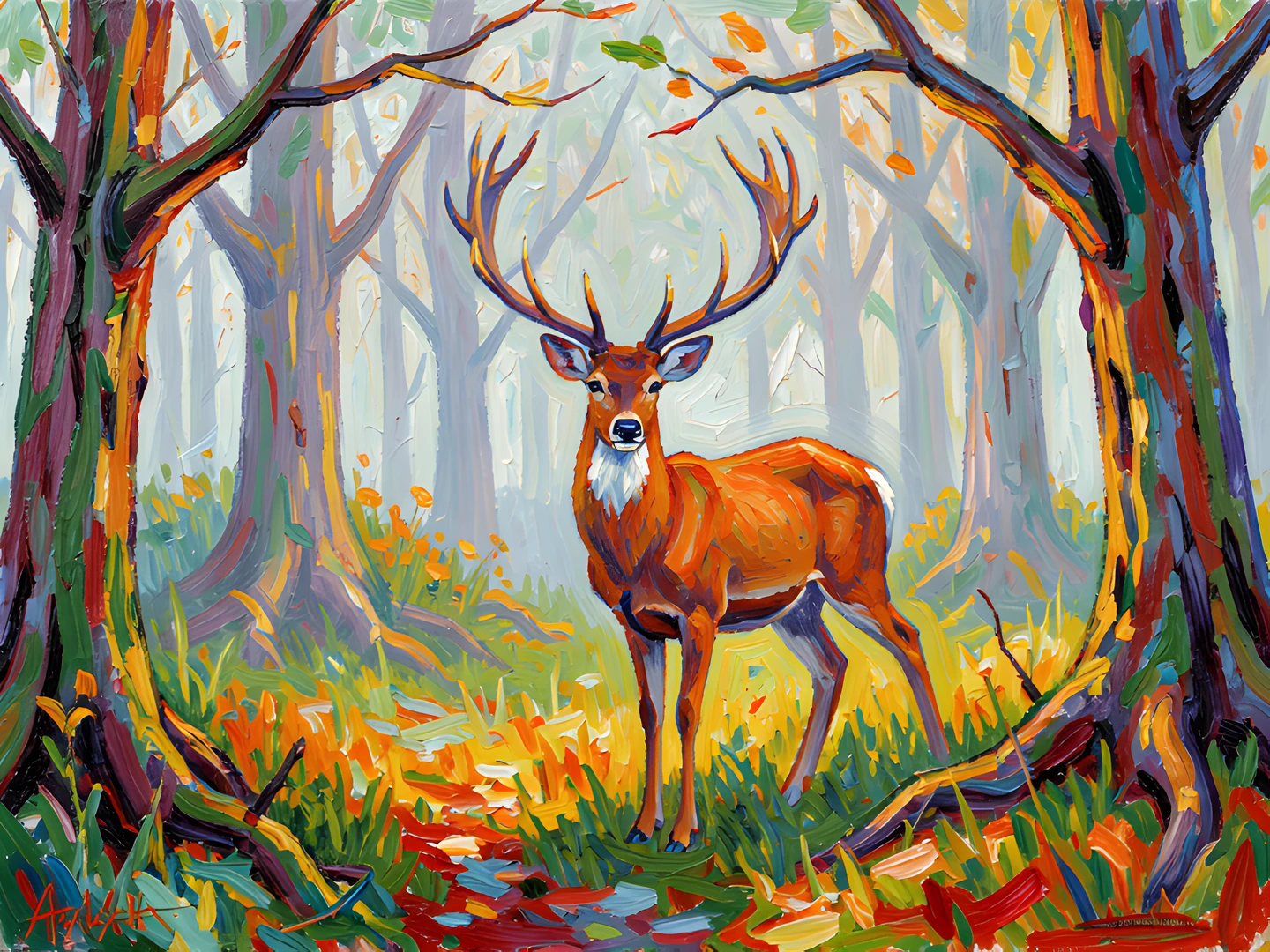 Impressionist Forest Scene