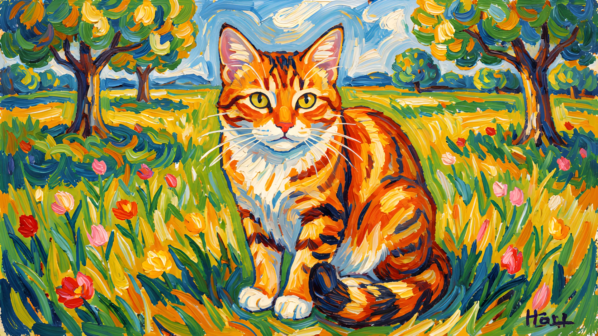 Impressionist Cat Painting