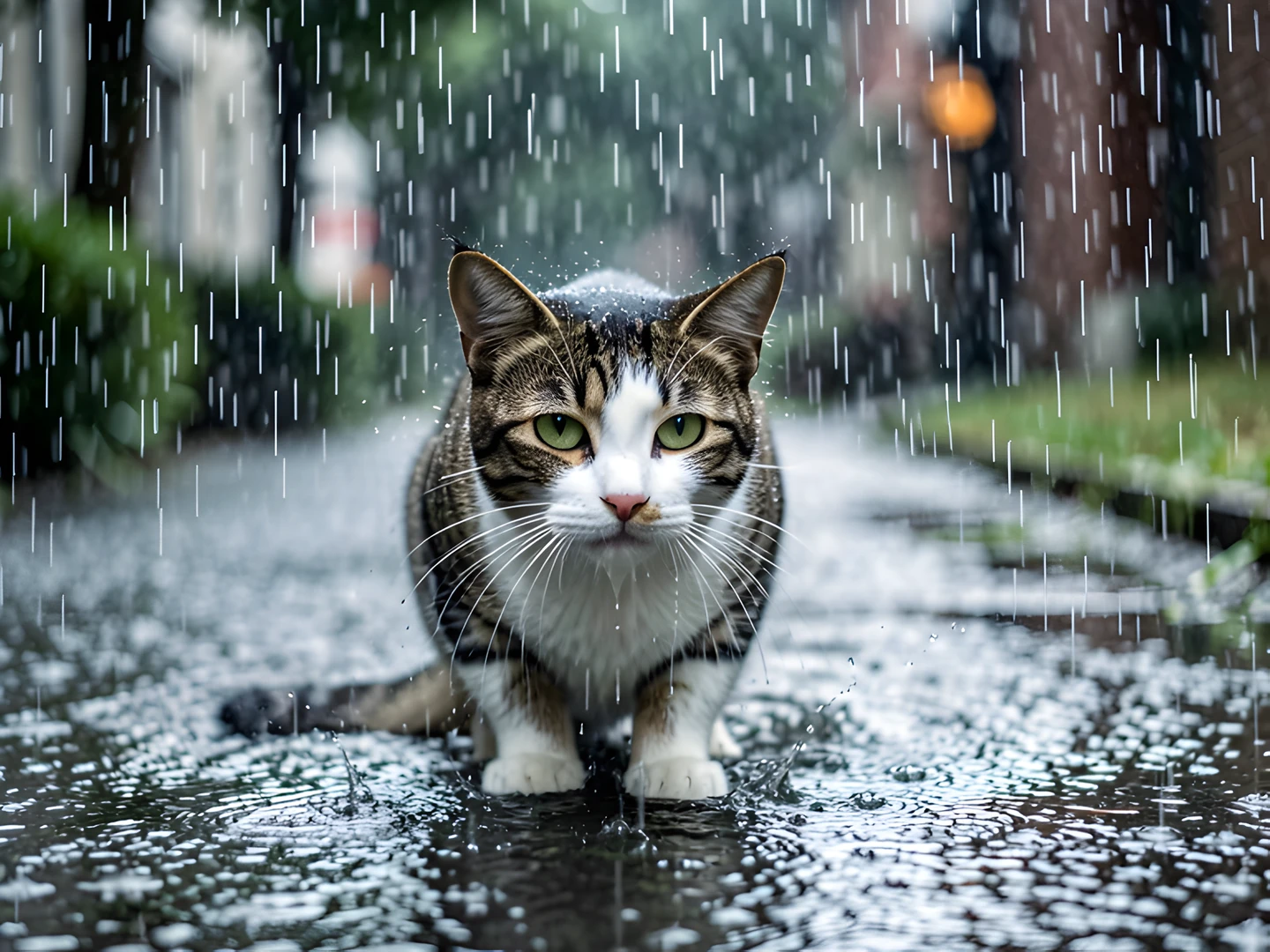 Rainy Feline Scene