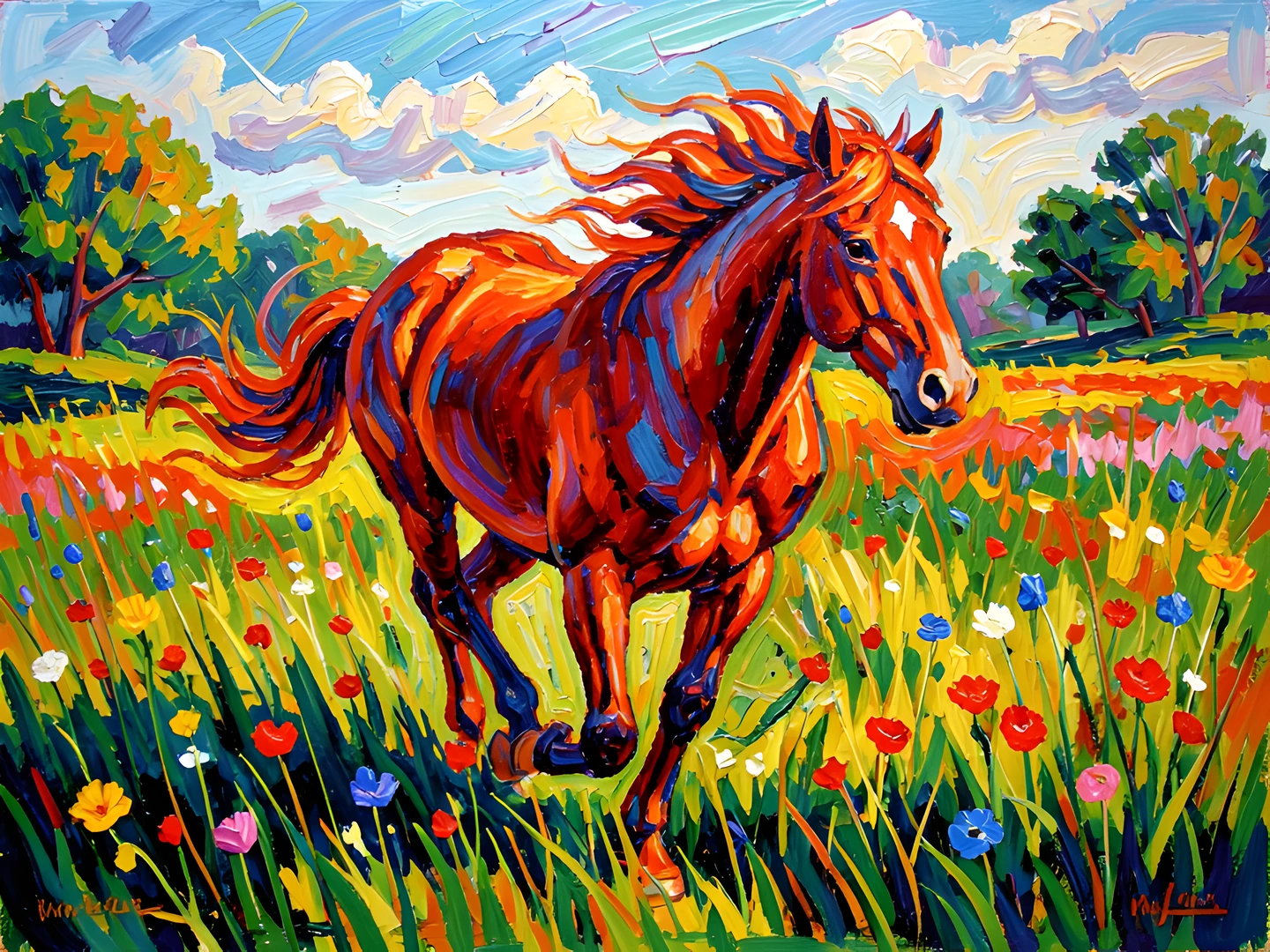 Impressionist Horse Field