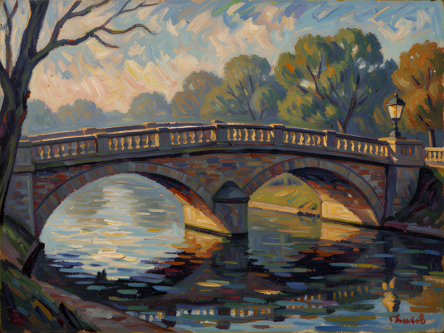 Impressionist Bridge Scene