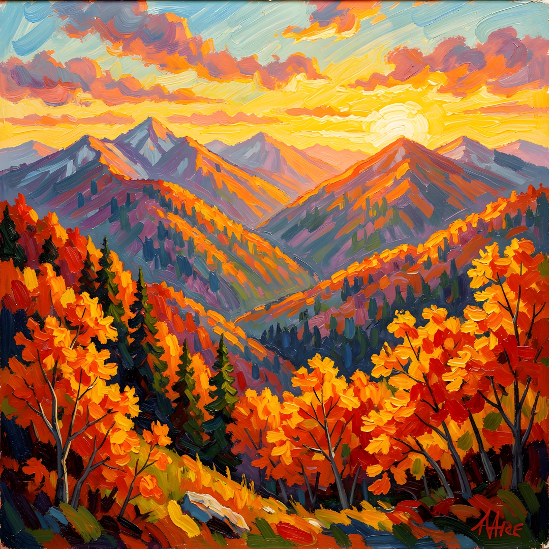 Impressionist Mountain Scene