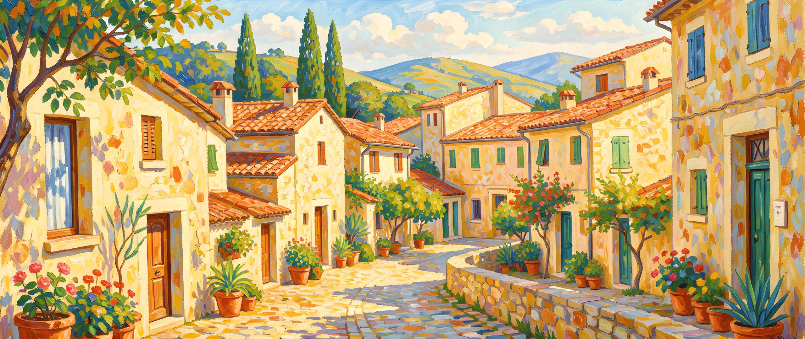 Mediterranean Village Scene