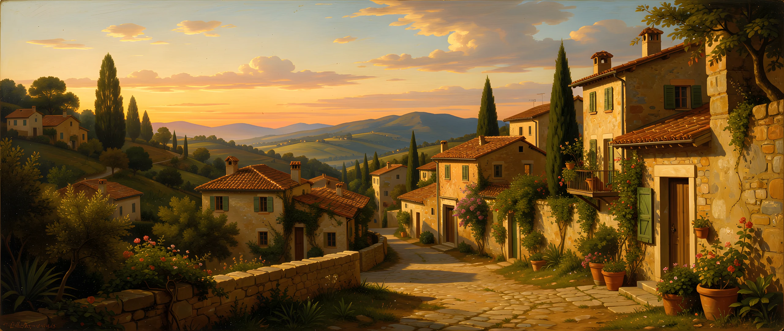 Village Sunset Scene