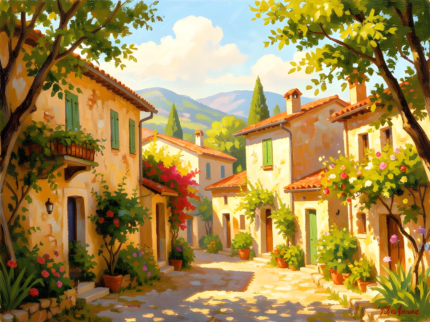 Mediterranean Village Scene