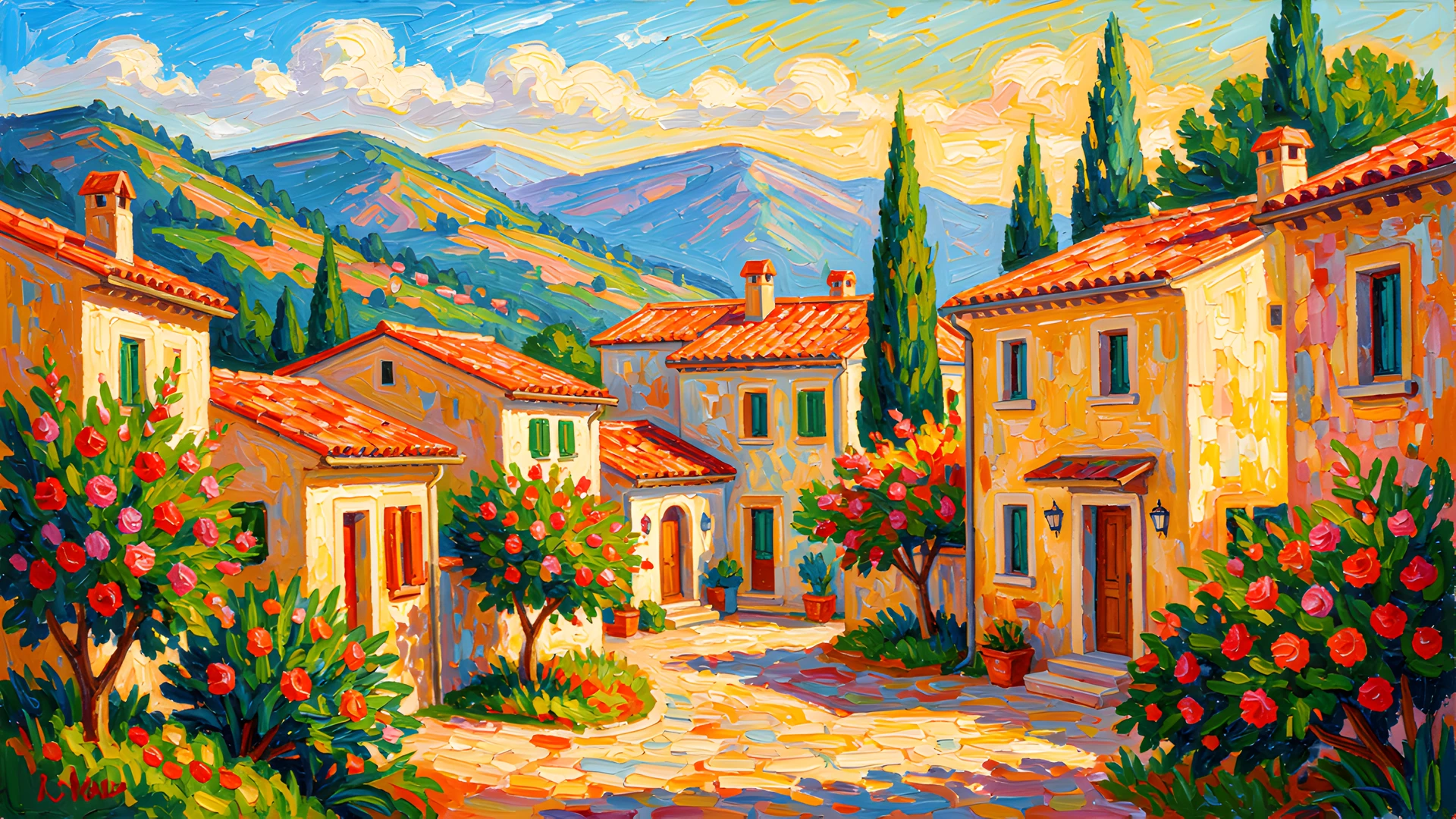 Impressionist Mediterranean Village