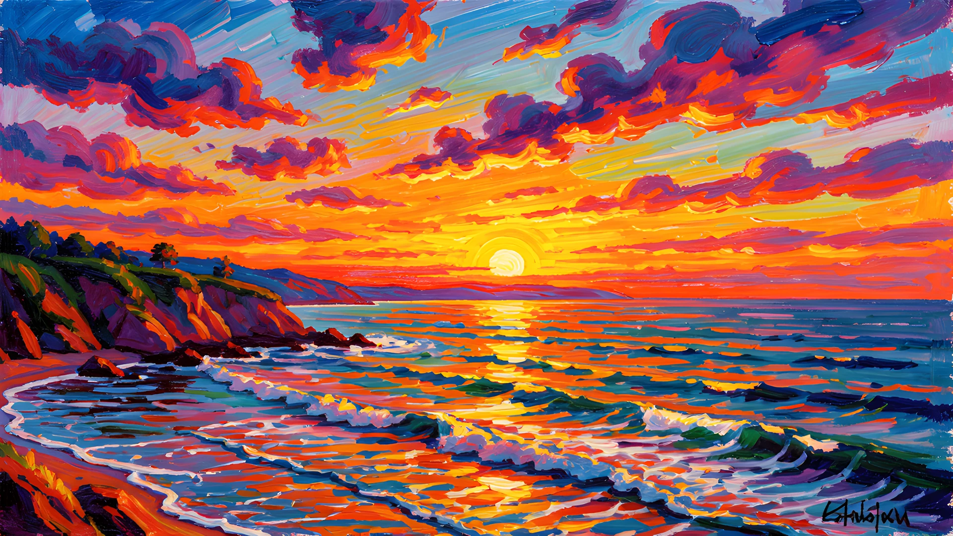 Impressionist Beach Scene