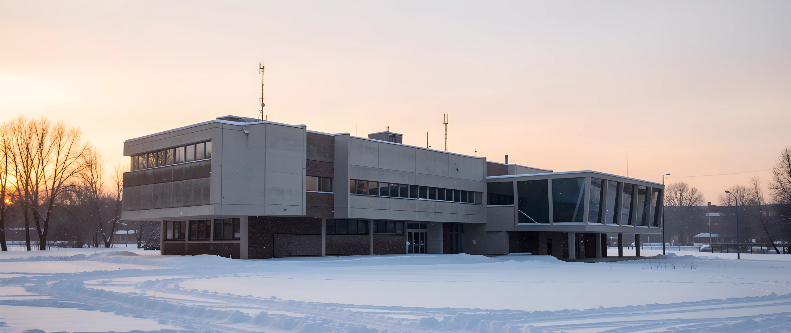 Snowy Brutalist Hall