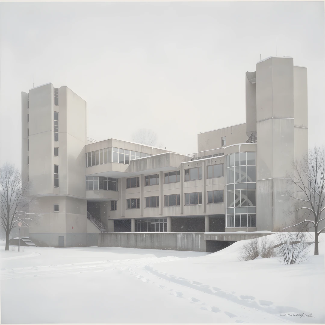 Foggy Brutalist Hall