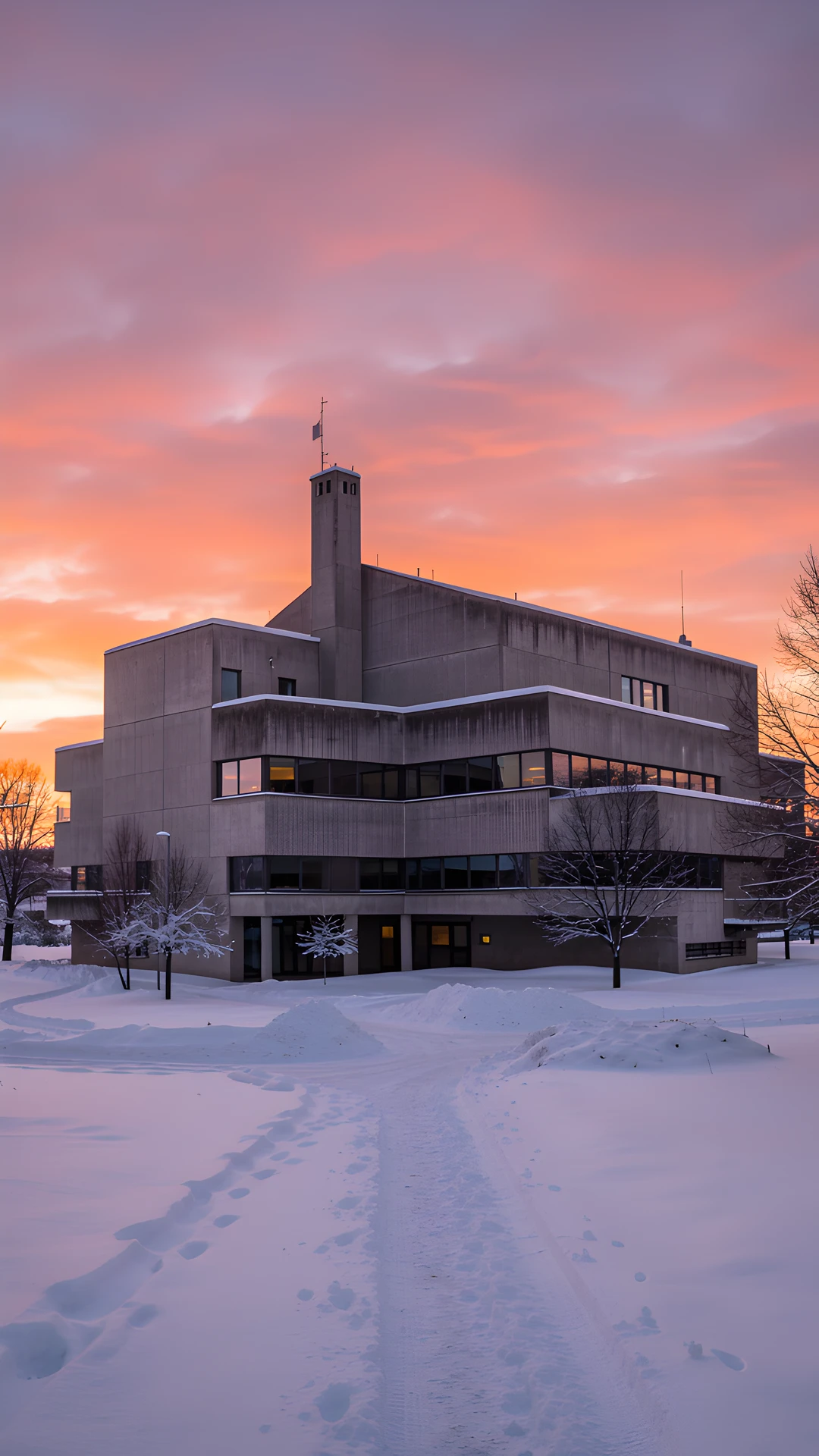 Snowy Brutalist Building