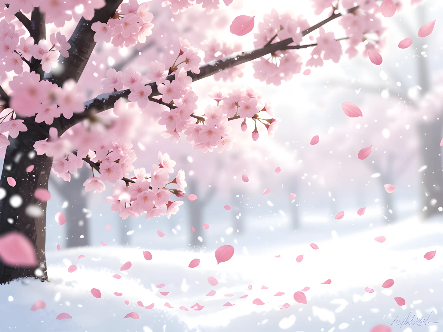Sakura Snowfall Scene