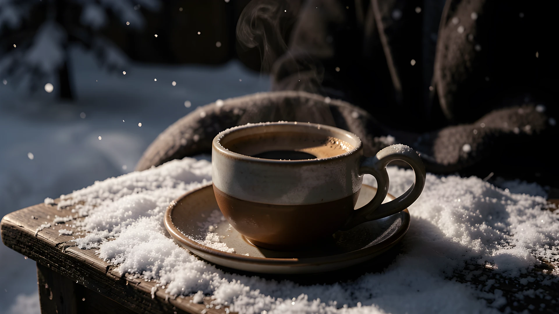 Snowy Coffee Scene