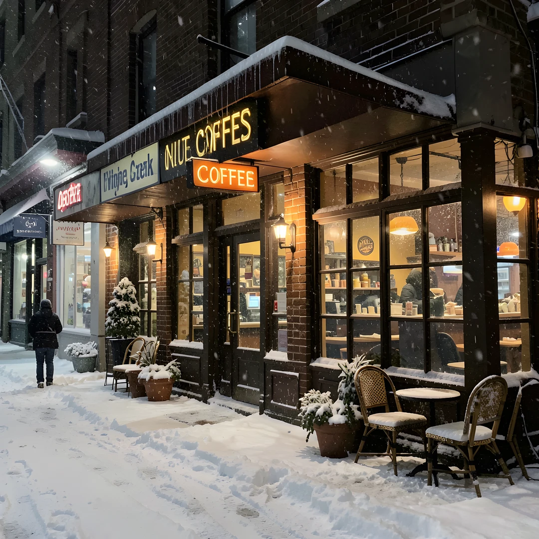 Snowy City Night