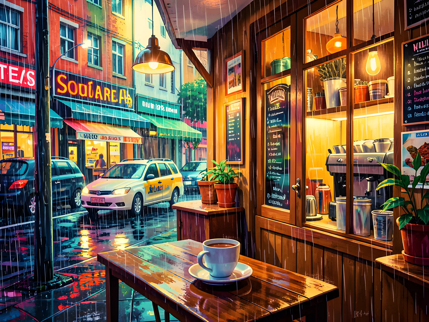 Rainy Cafe Scene