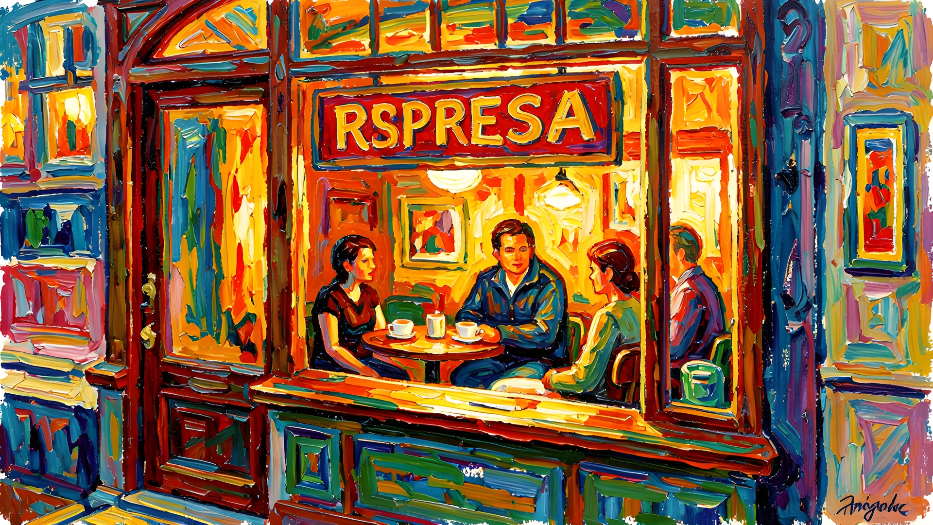Impressionist Cafe Scene