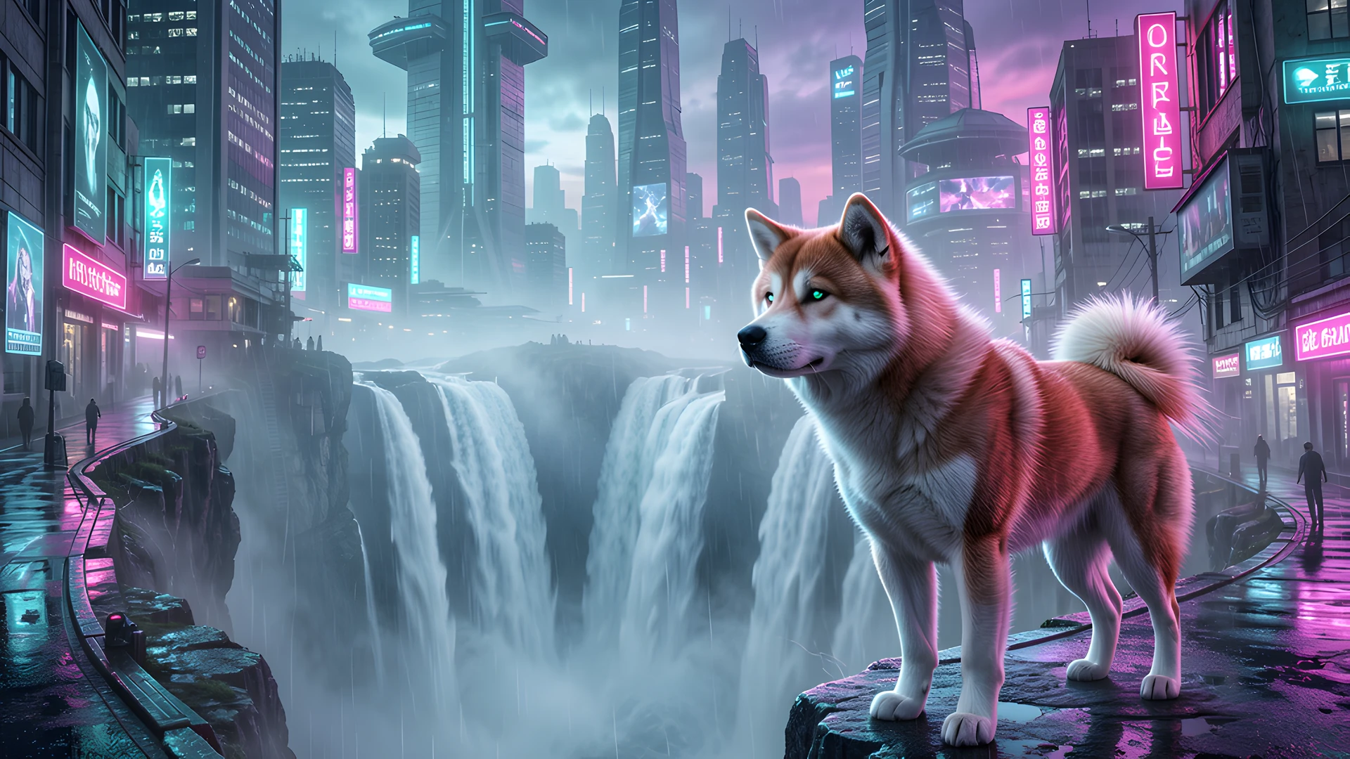 Misty Waterfall Dog
