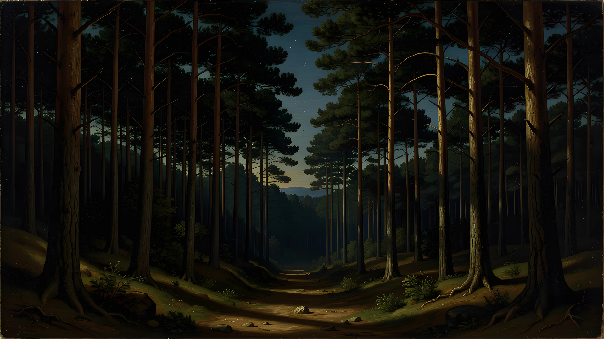 Moonlit Pine Scene