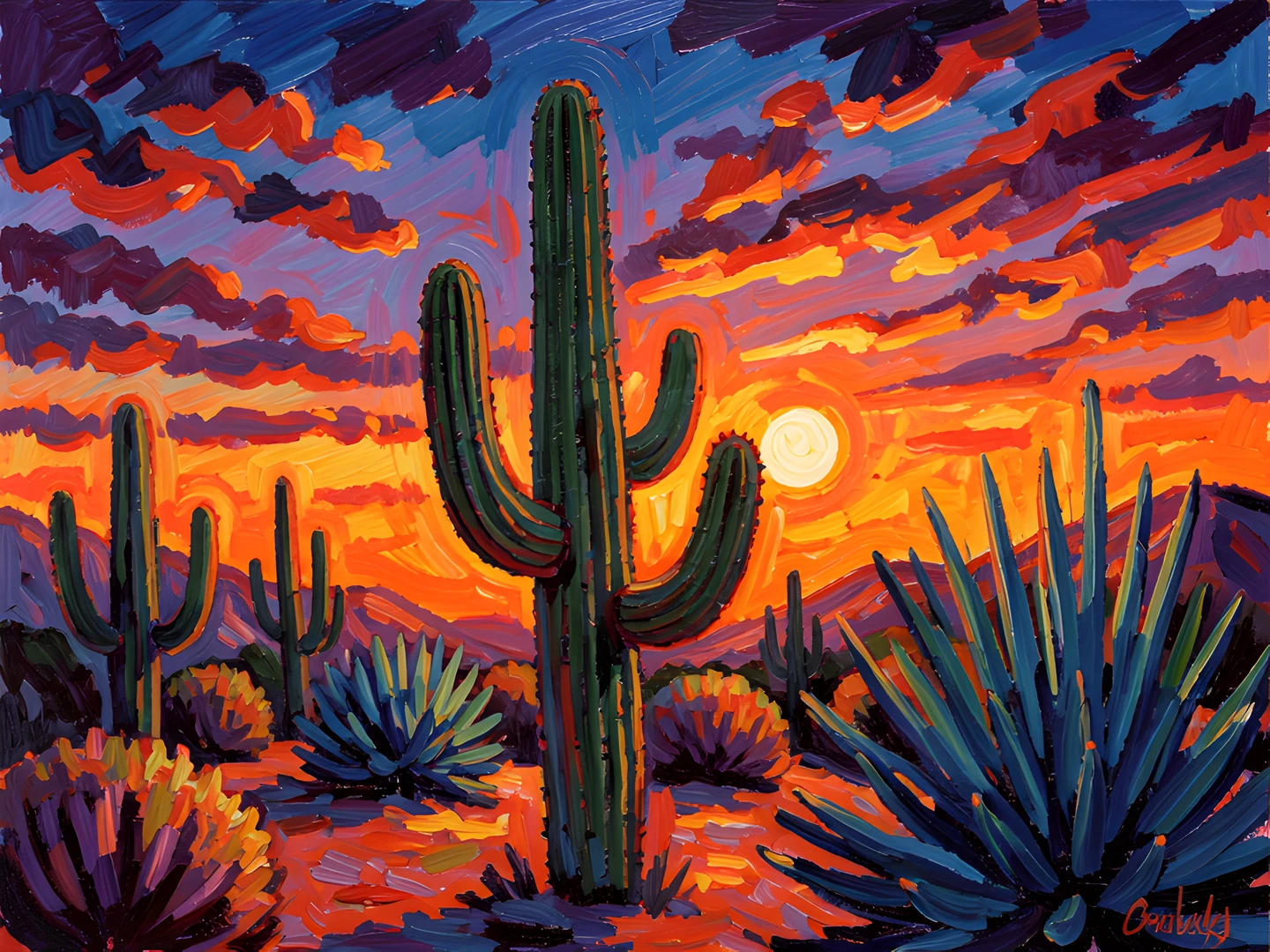 Twilight Saguaro Scene