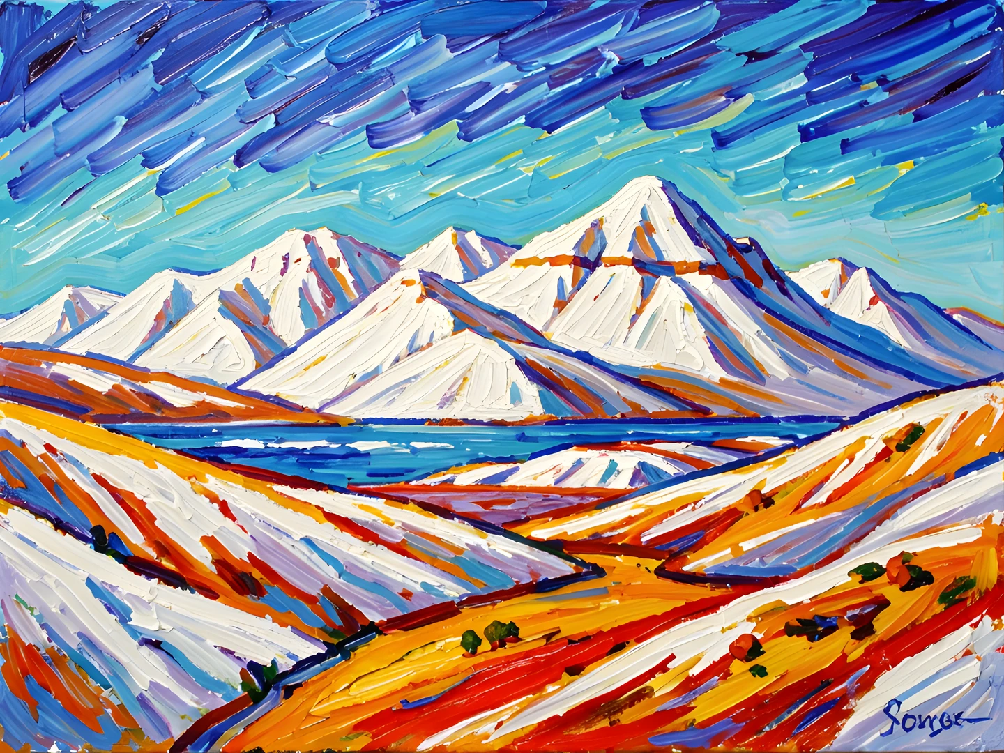 Impressionist Mountain Scene