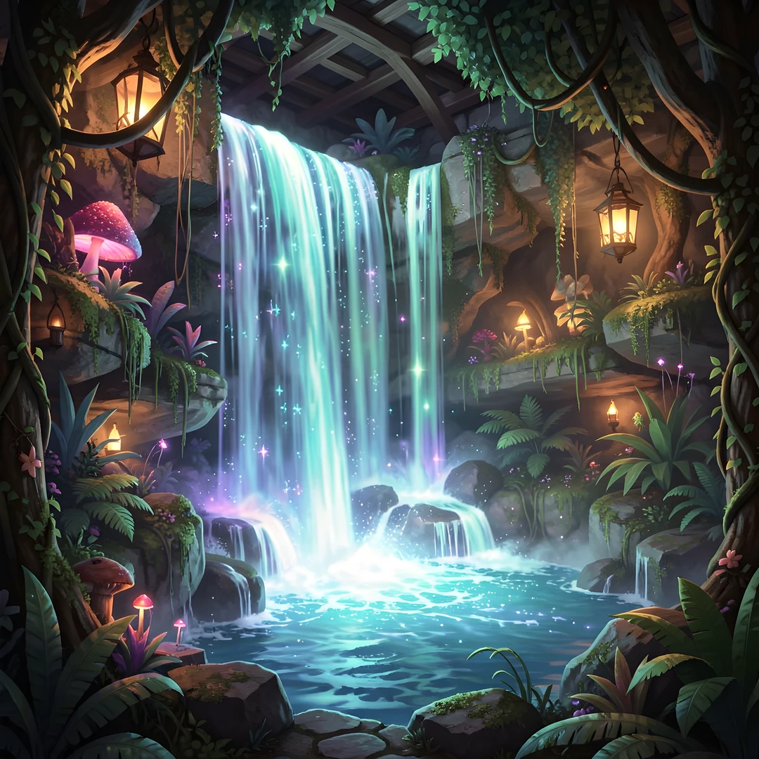 Glowing Waterfall Scene