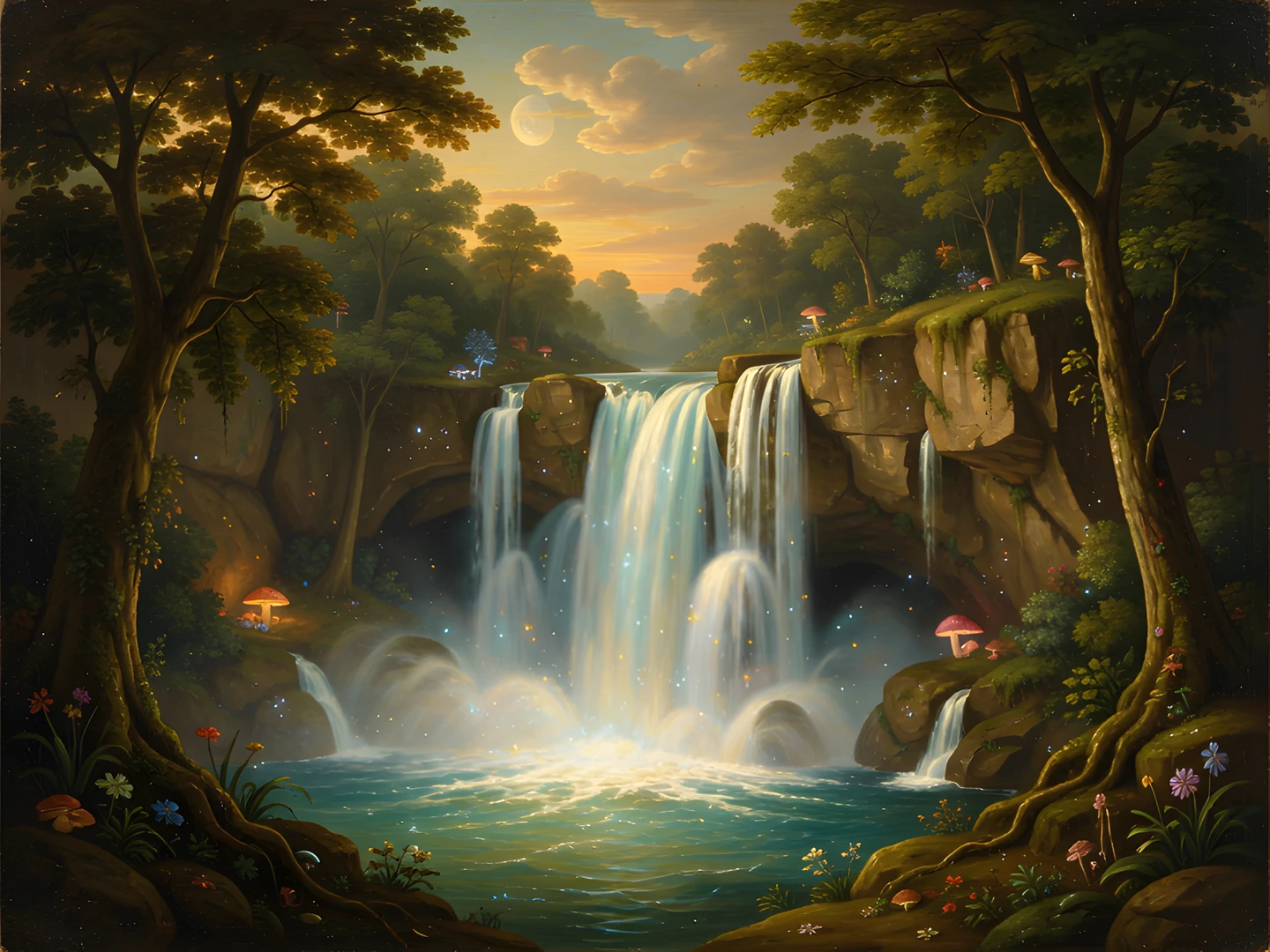 Glowing Waterfall Scene