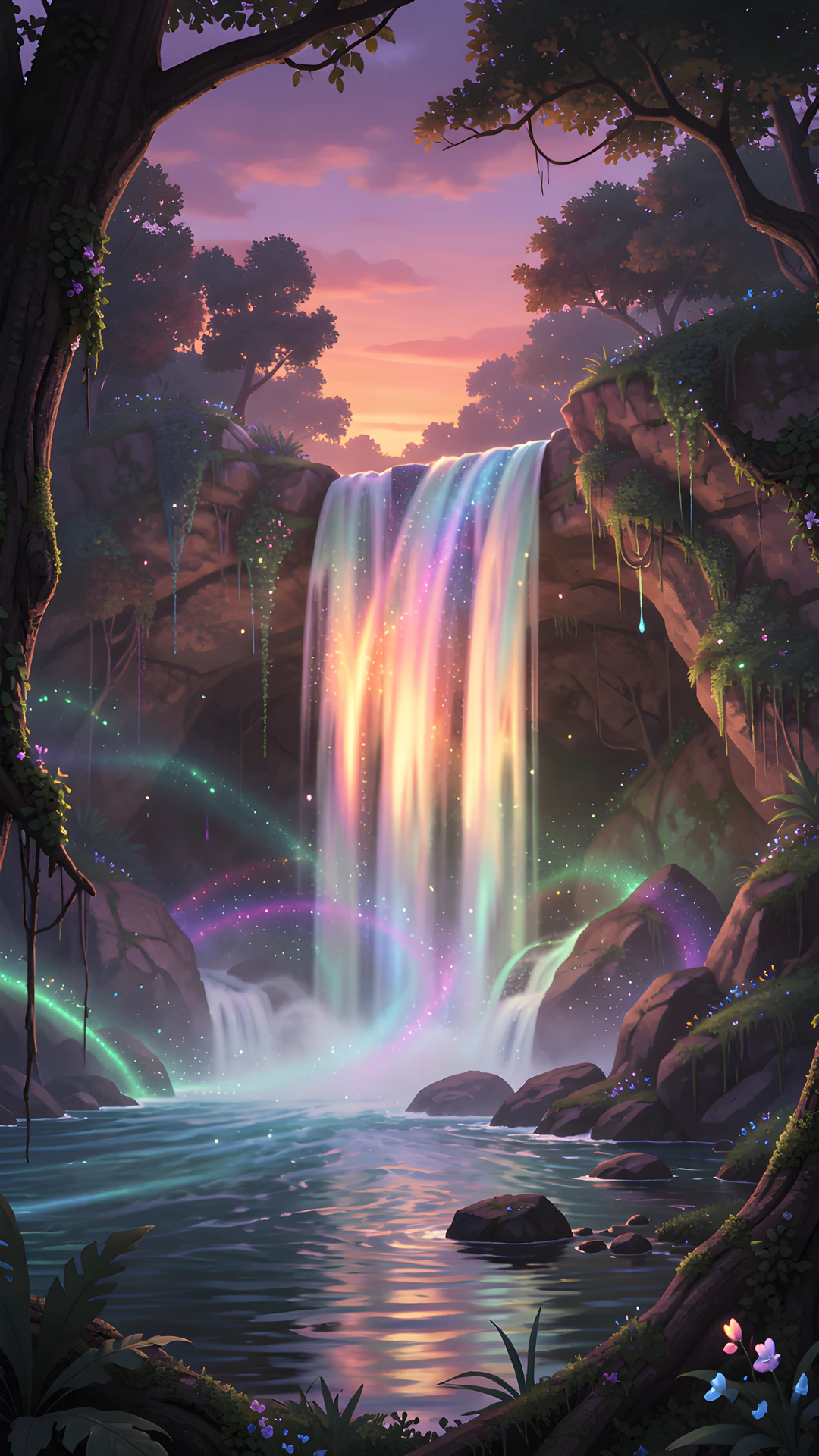 Glowing Waterfall Sunset