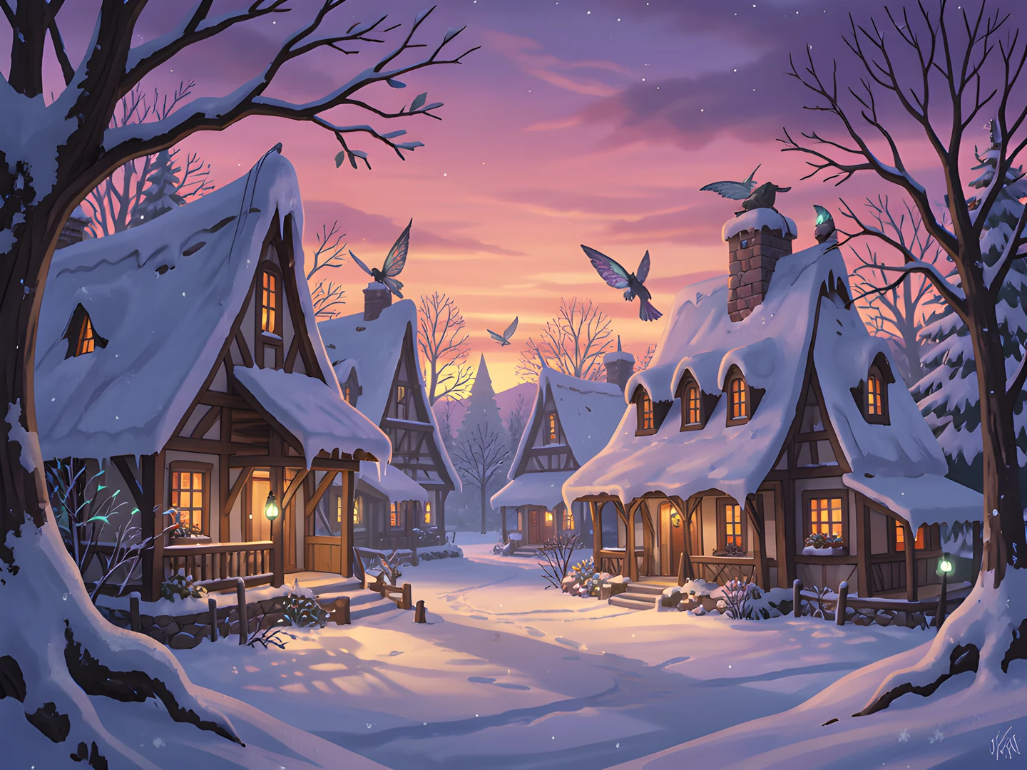 Frozen Village Scene
