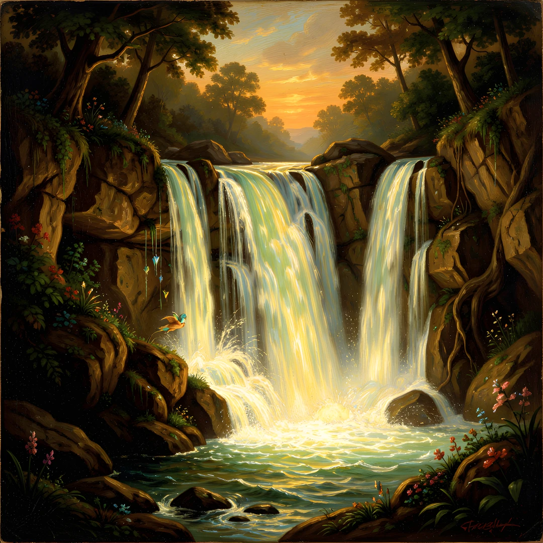 Glowing Waterfall Scene