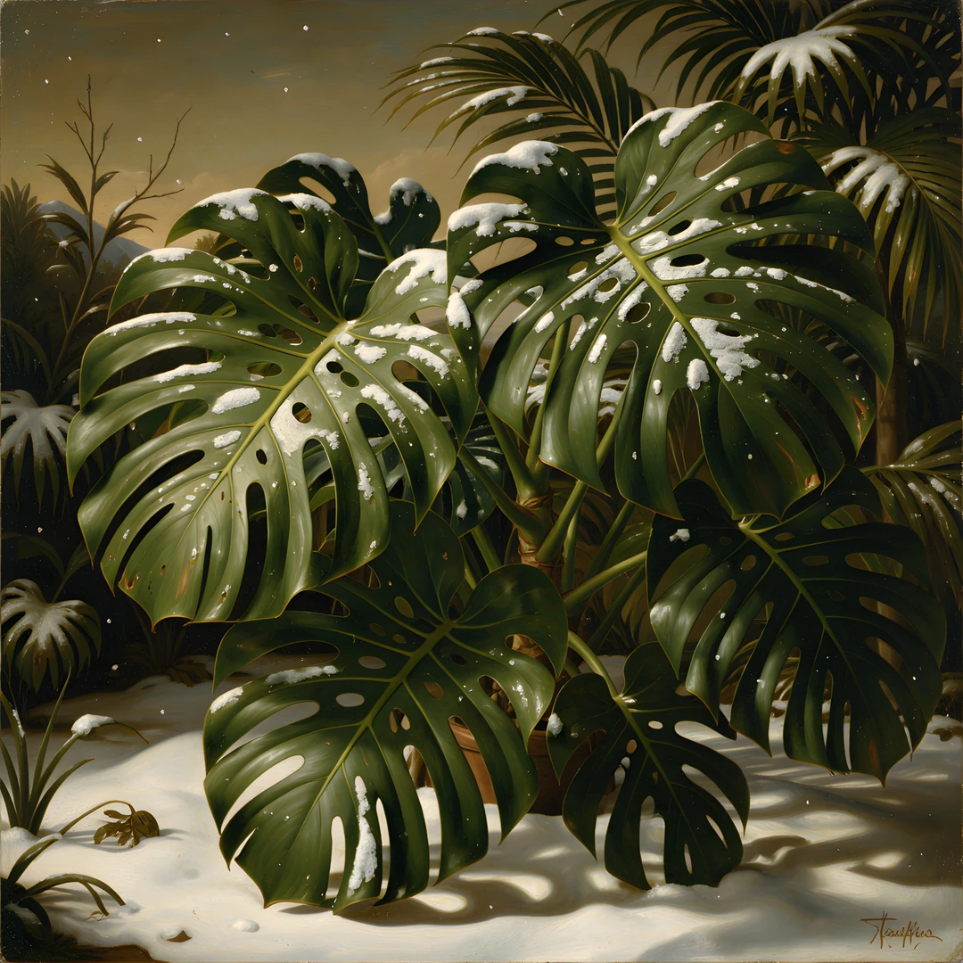 Monstera Snow Scene