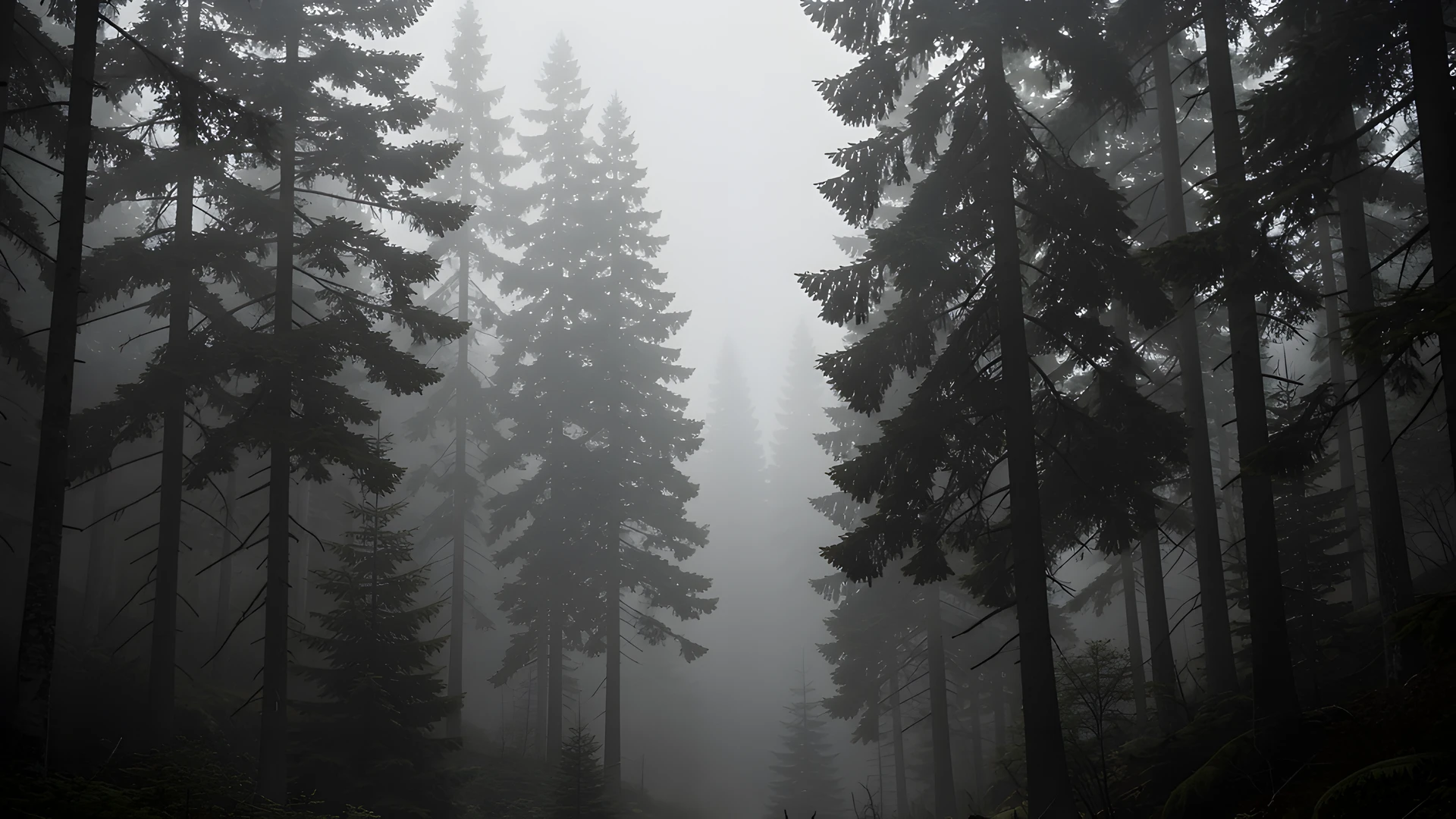 Misty Conifer Woods