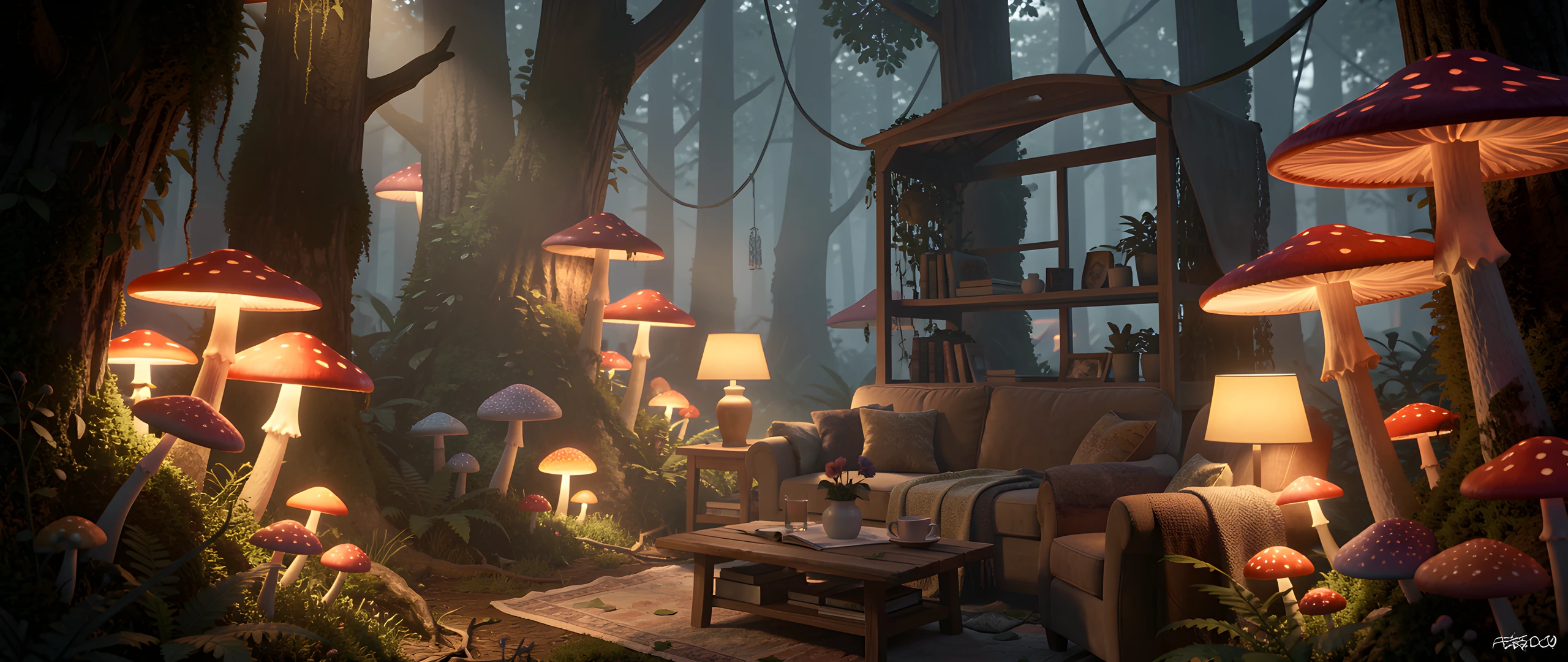 Glowing Mushroom Scene