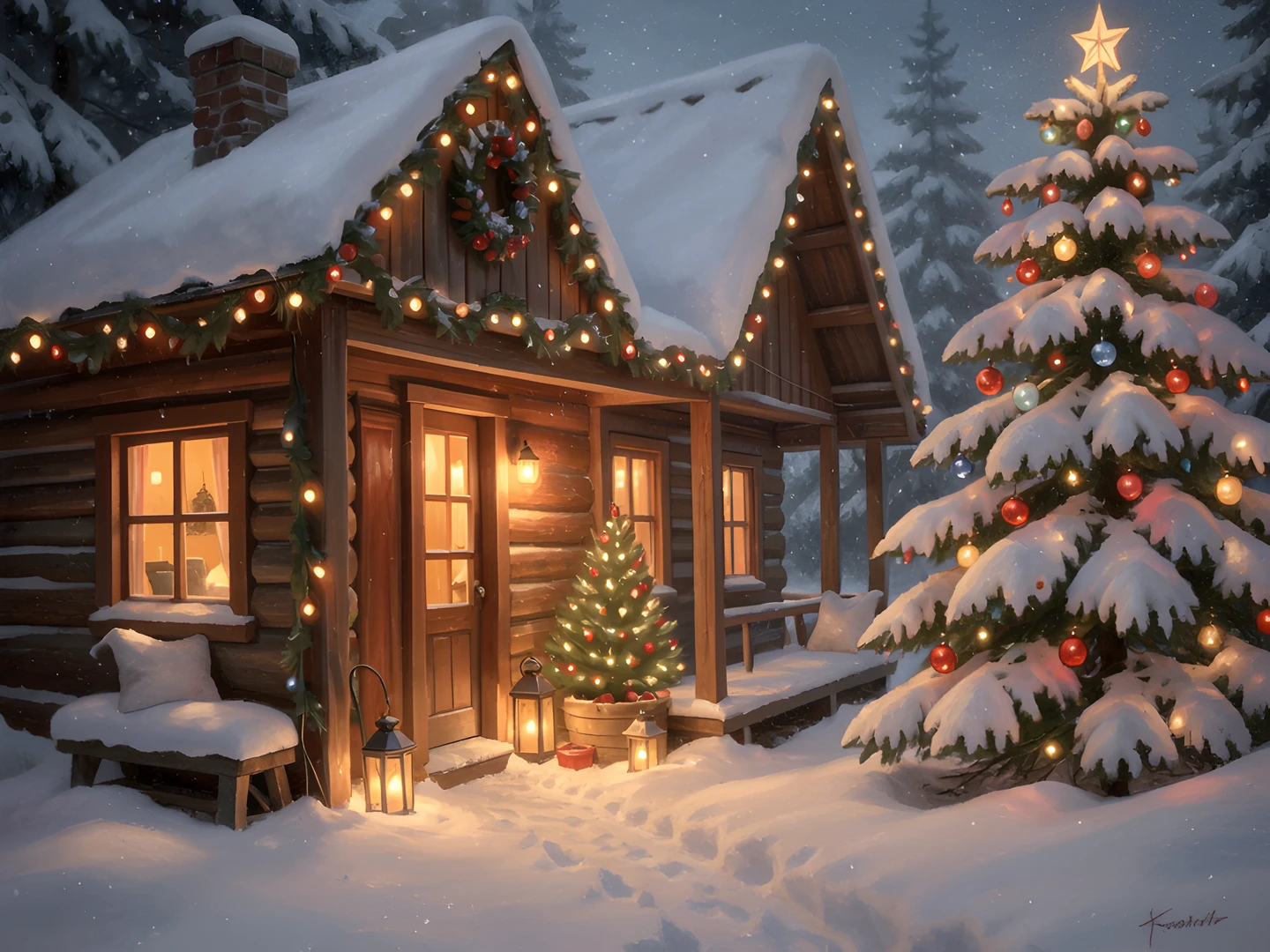Snowy Cabin Scene