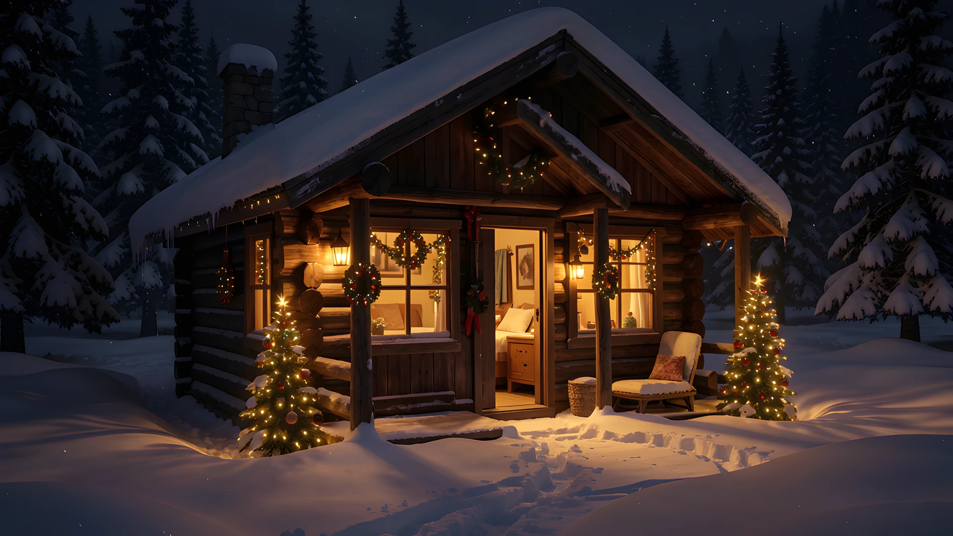 Winter Cabin Scene