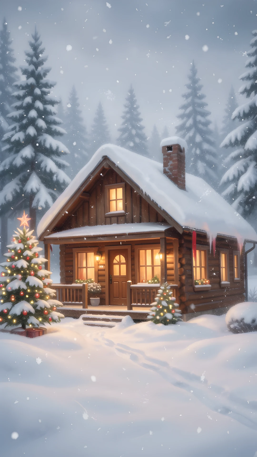 Snowy Cabin Scene