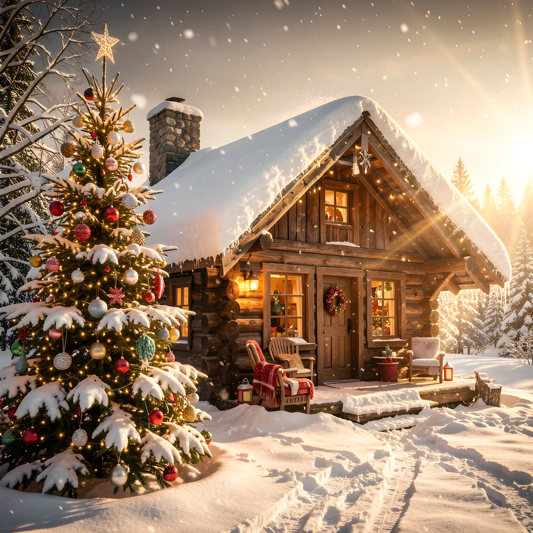 Snowy Cabin Scene