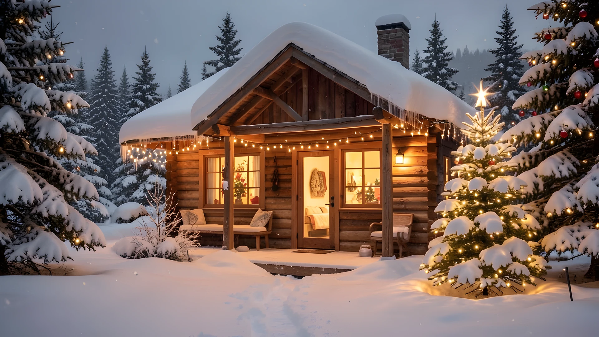 Winter Cabin Scene