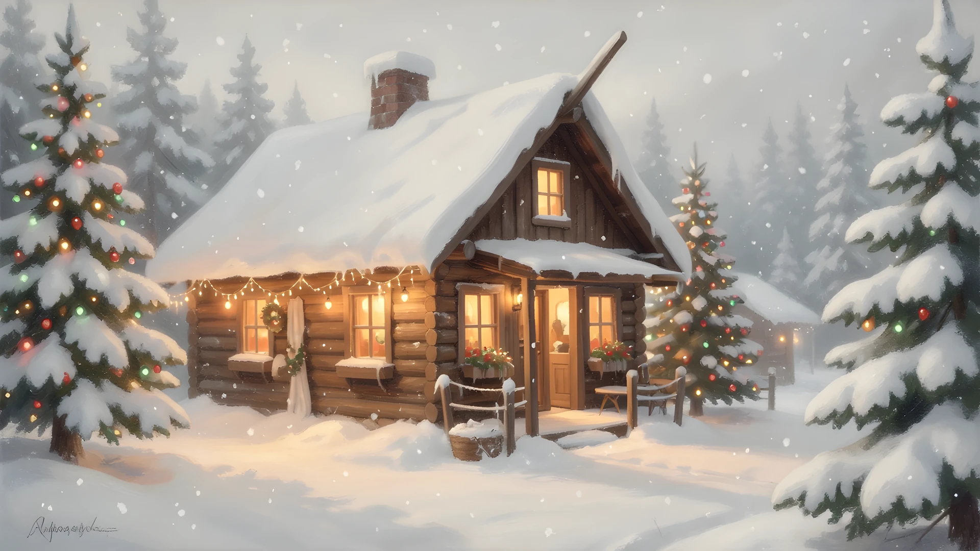 Winter Cabin Scene