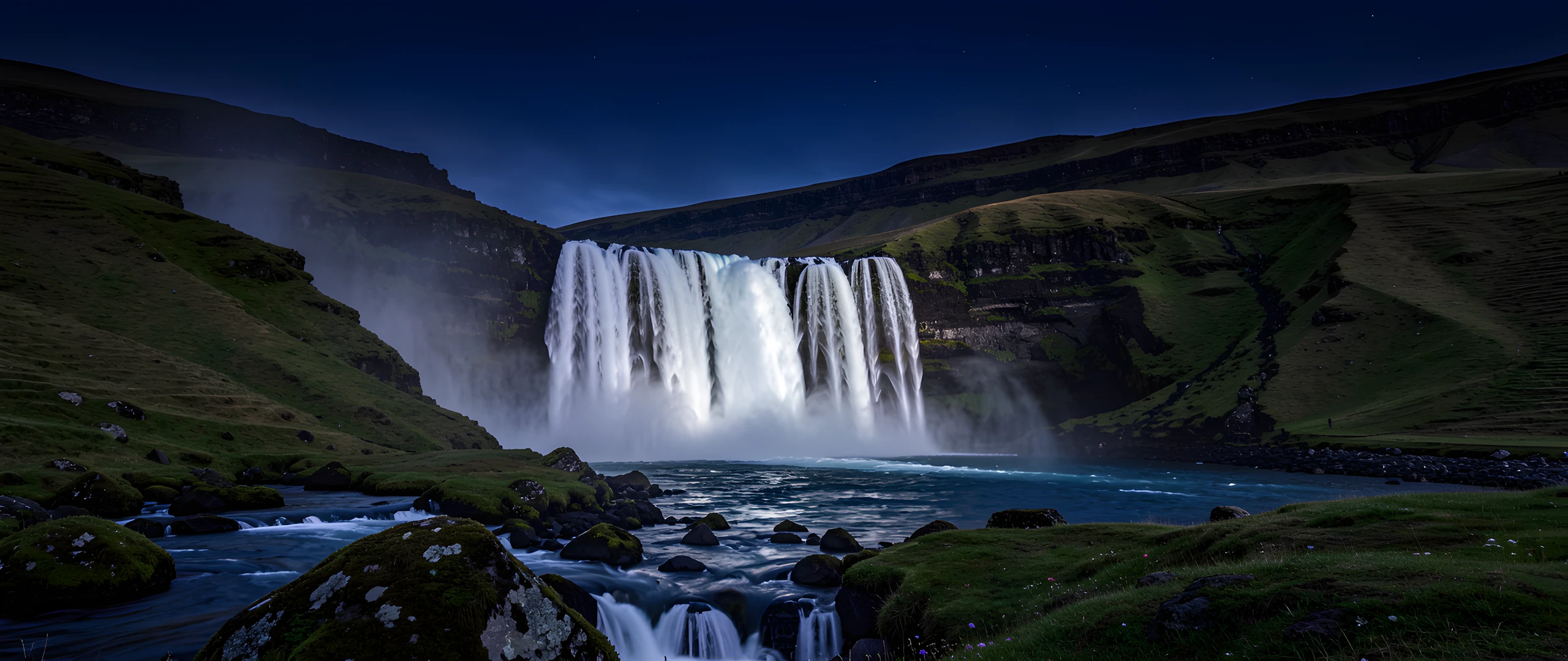 Frosty Waterfall Night