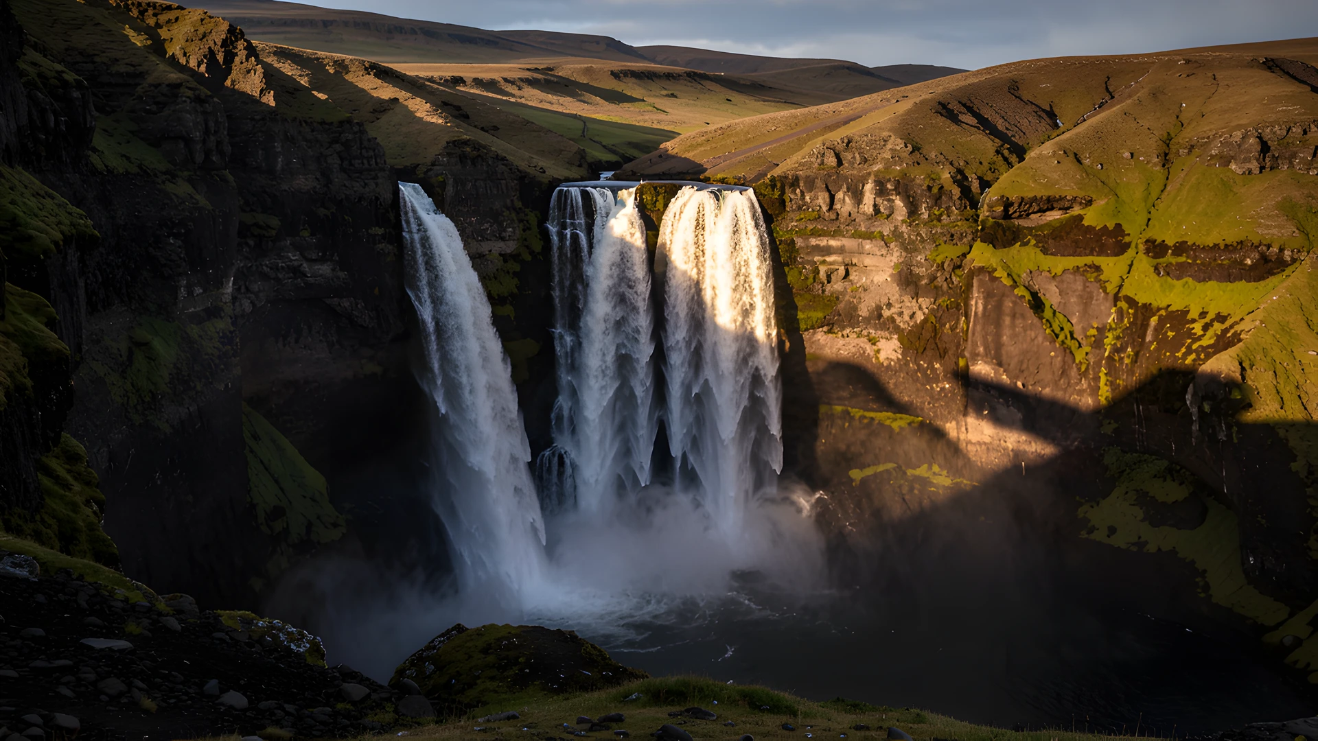 Golden Waterfall Night