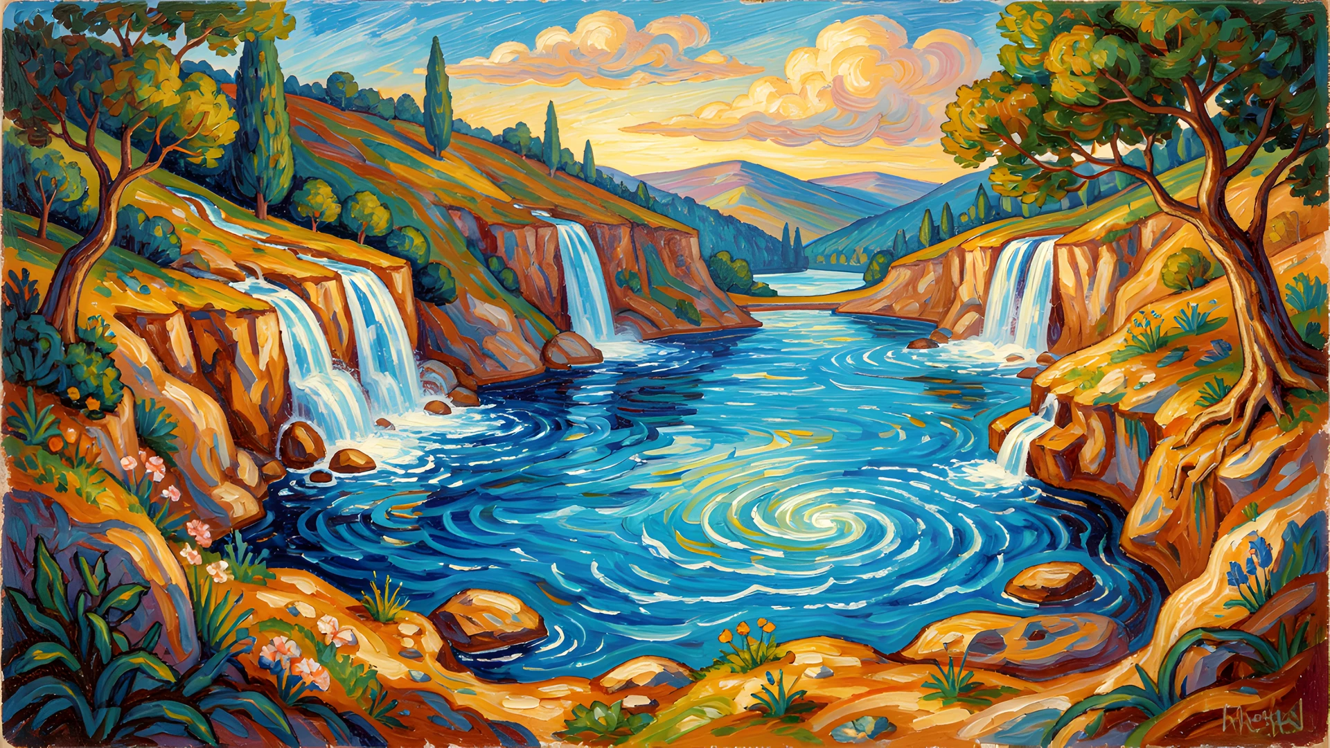 Waterfall Mountains Landscape