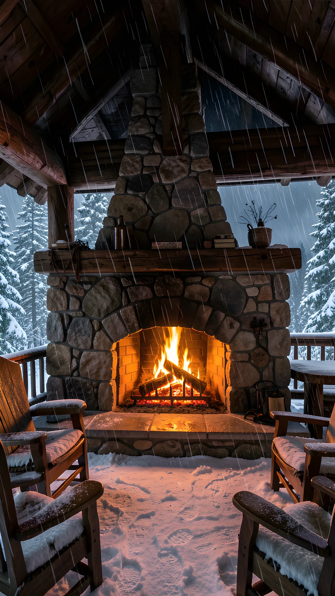 Snowy Cabin Night