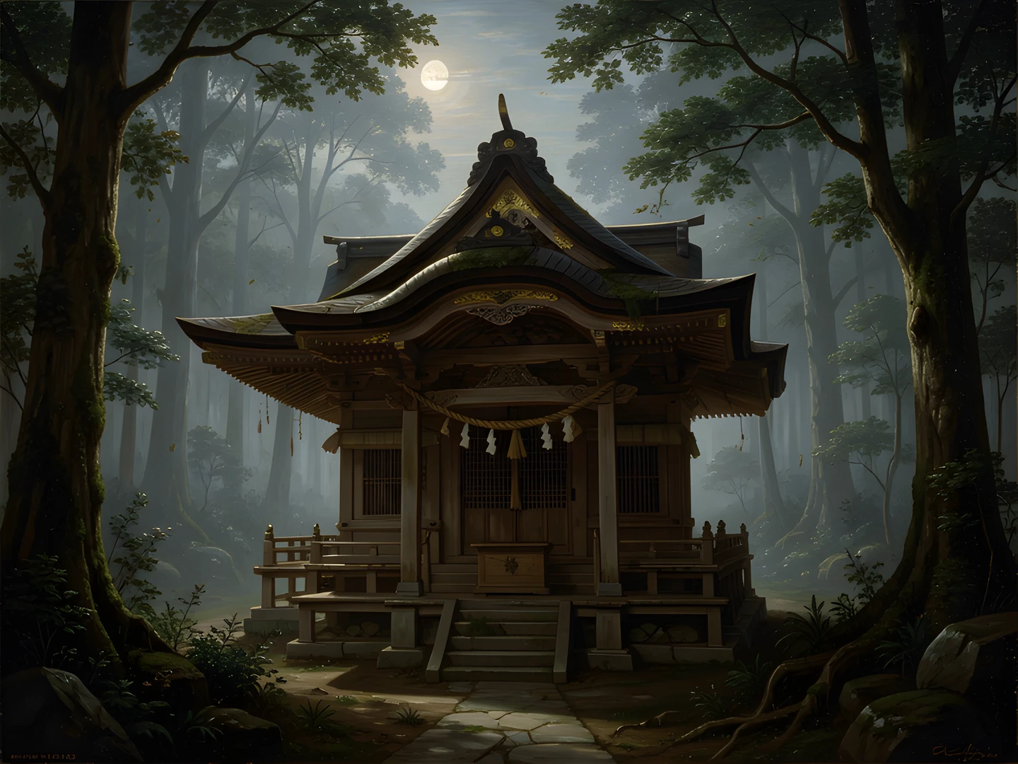 Moonlit Shinto Shrine