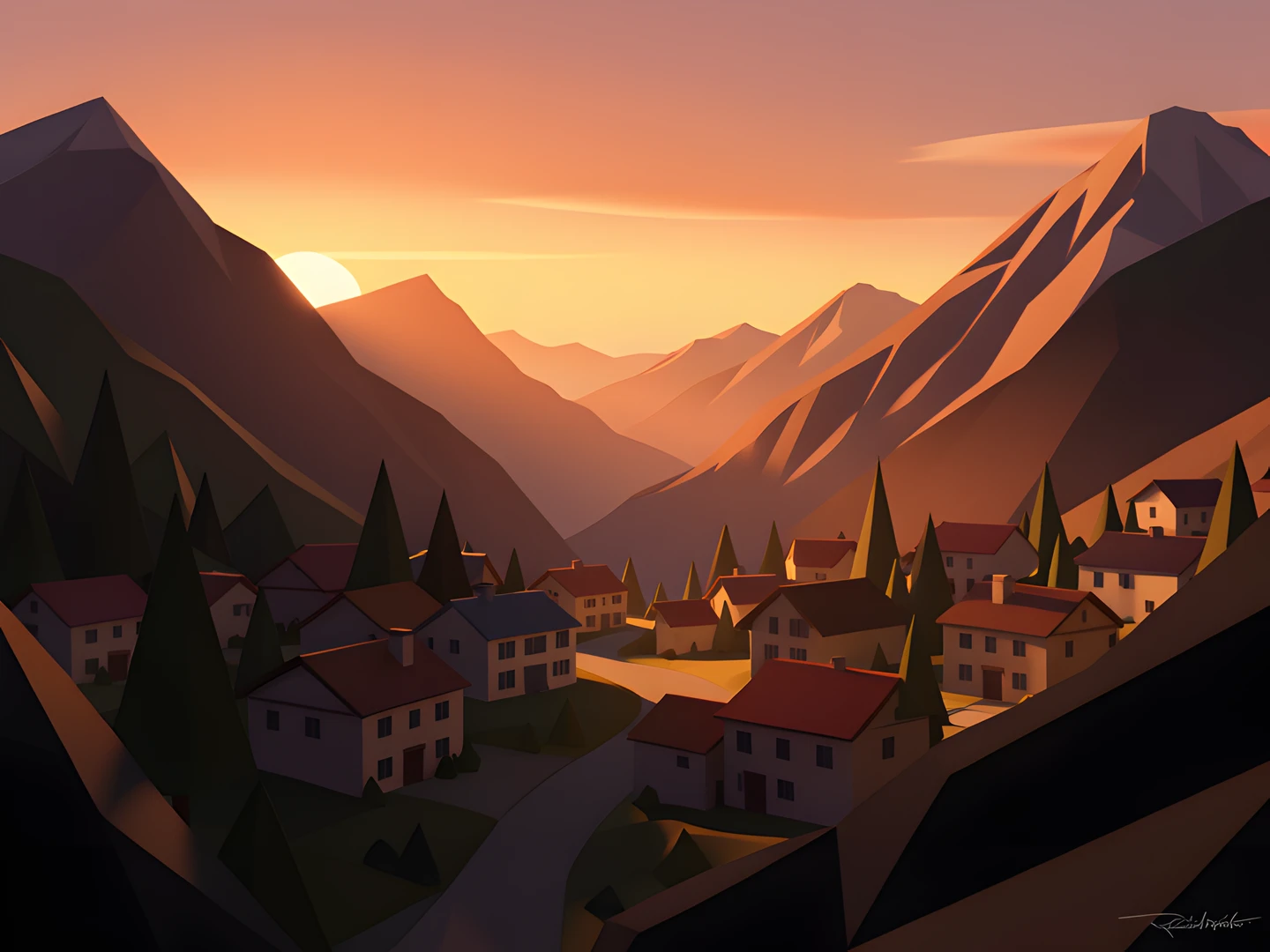 Mountain Village Scene