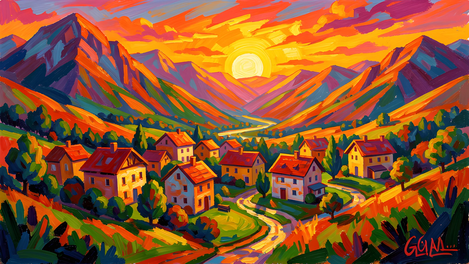 Impressionist Mountain Village