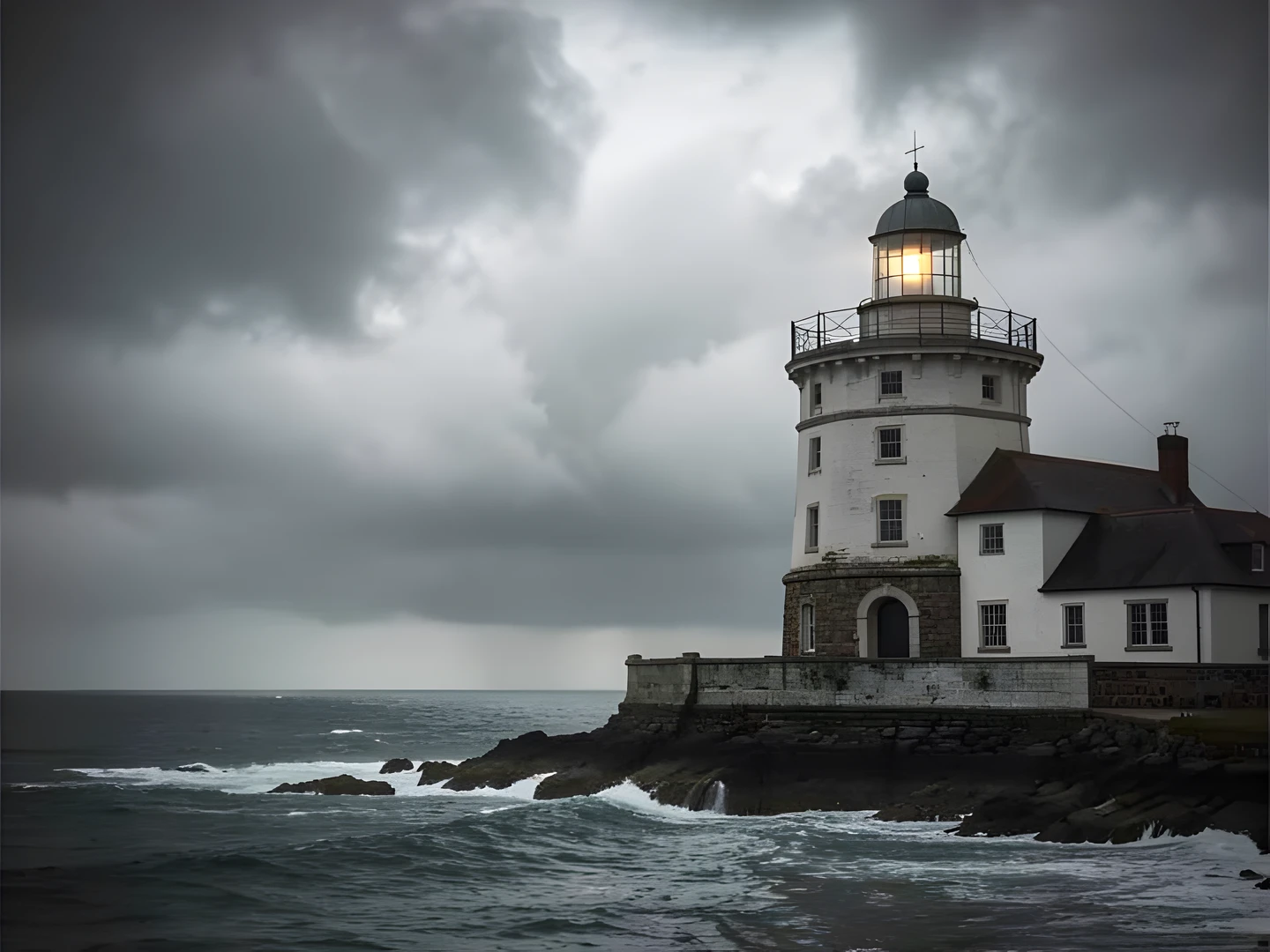 Misty Lighthouse Scene