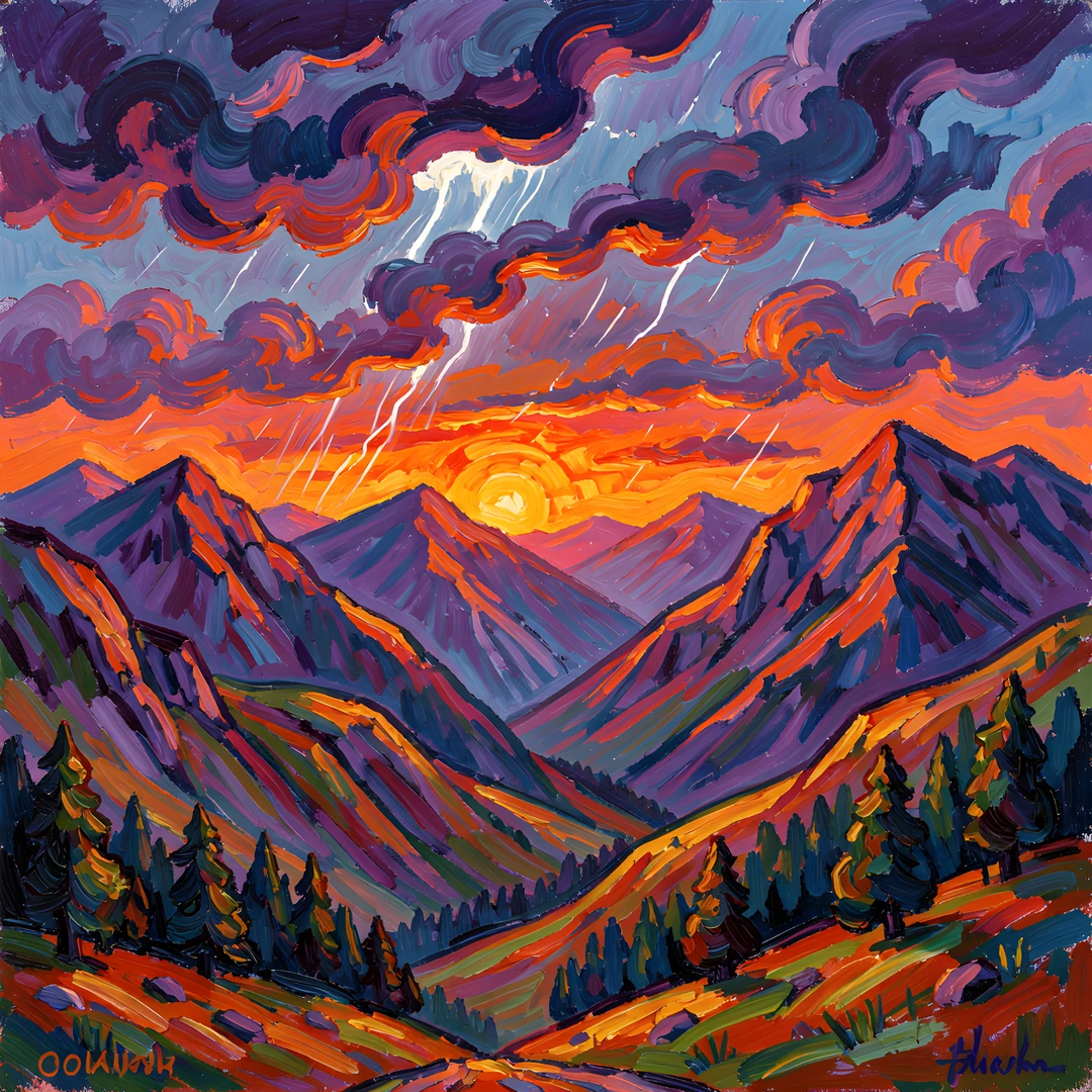 Impressionist Mountain Twilight