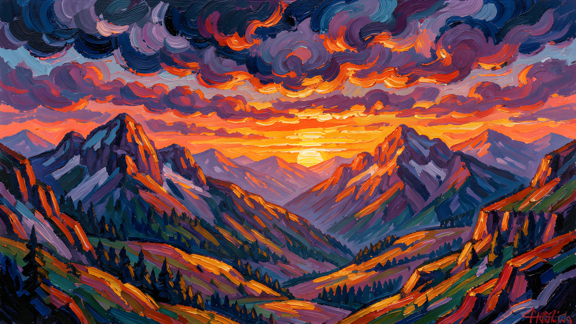 Impressionist Mountain Scene