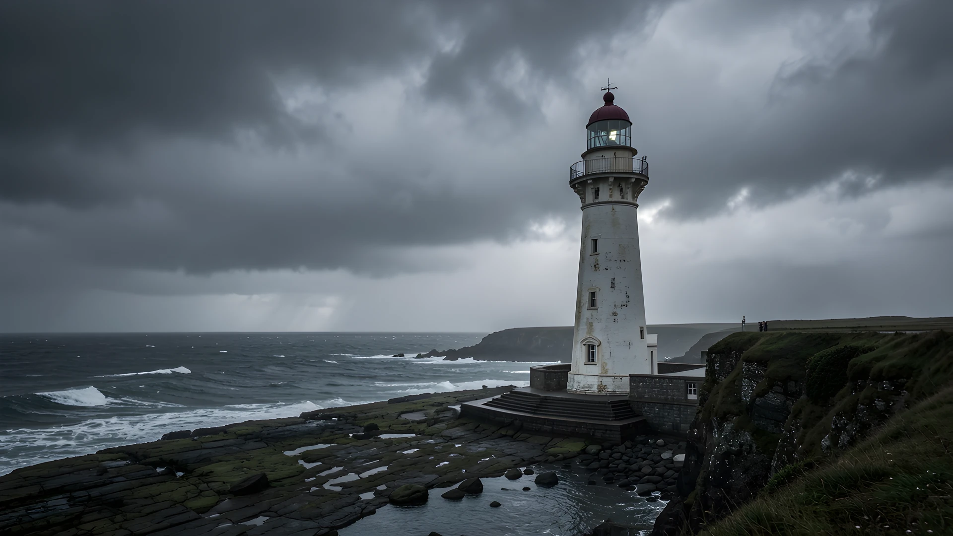 Misty Lighthouse Scene