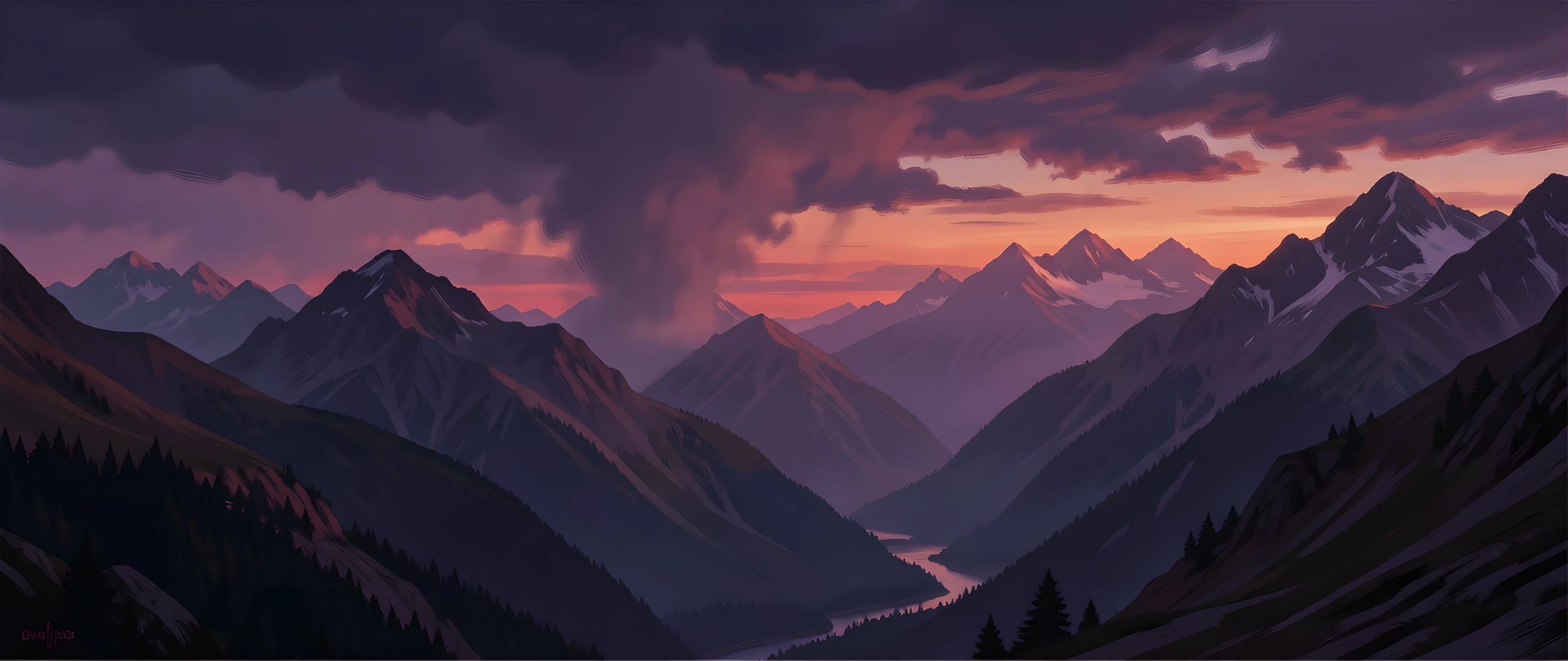 Twilight Mountain Scene