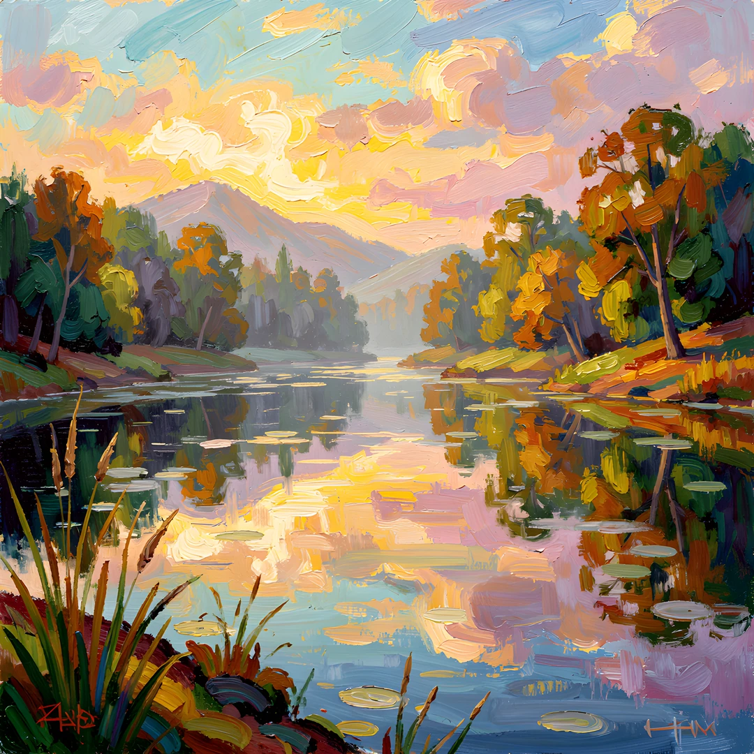 Impressionist Lake Scene